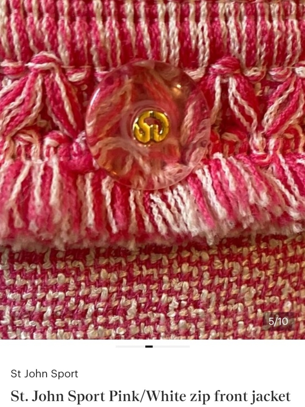 St. John Pink White Tweed Signature Key Lock Zip Jacket Gold Charm S/P - Picture 6 of 8